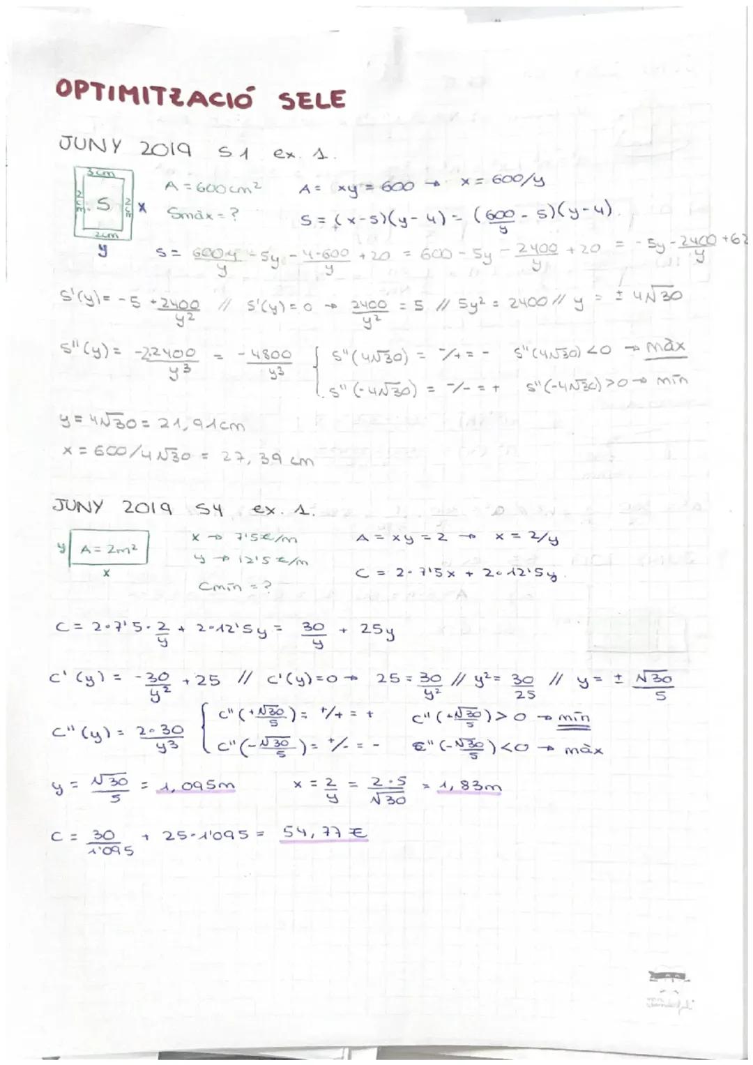 Resolución e interpretación de problemas de optimización relacionados con la geometría.