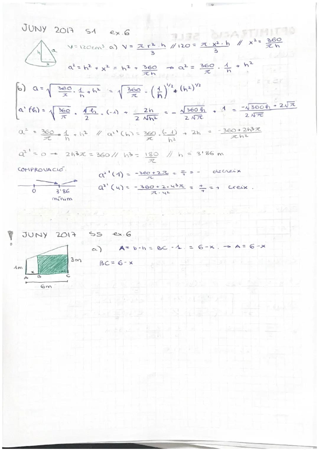OPTIMITZACIO SELE
JUNY 2019
2cm
y
X
YA = 2m²
X
S. 1
A = 600 cm ²
Smax?
y =
y = 4√30 = 21,91cm
x = 600/4√30 = 27, 39 cm
S = 6004 =1
Sy
S'(y)