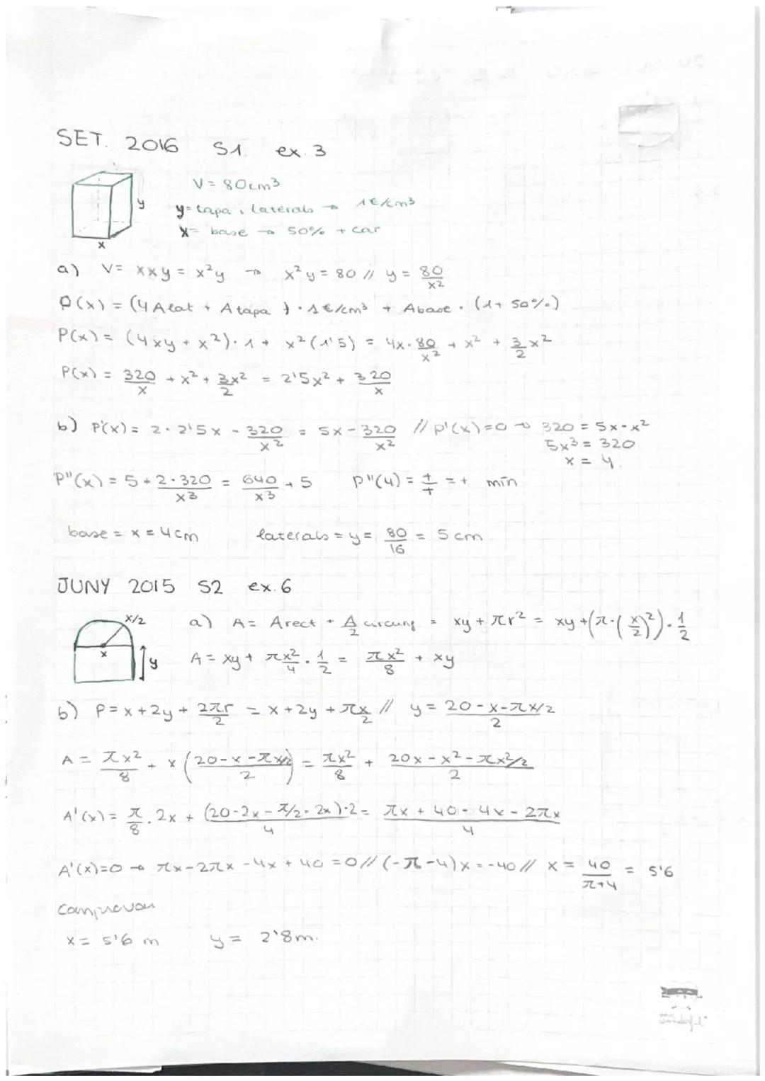 OPTIMITZACIO SELE
JUNY 2019
2cm
y
X
YA = 2m²
X
S. 1
A = 600 cm ²
Smax?
y =
y = 4√30 = 21,91cm
x = 600/4√30 = 27, 39 cm
S = 6004 =1
Sy
S'(y)
