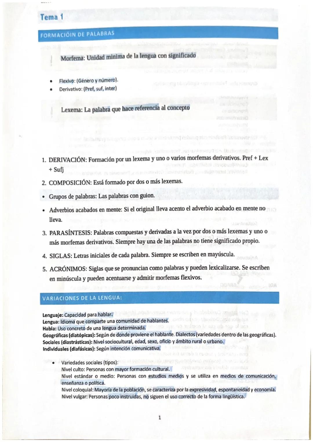 # Tema 1
FORMACIÓIN DE PALABRAS
Morfema: Unidad minima de la lengua con significado
* Flexivo: (Género y número).
* Derivativo: (Pref