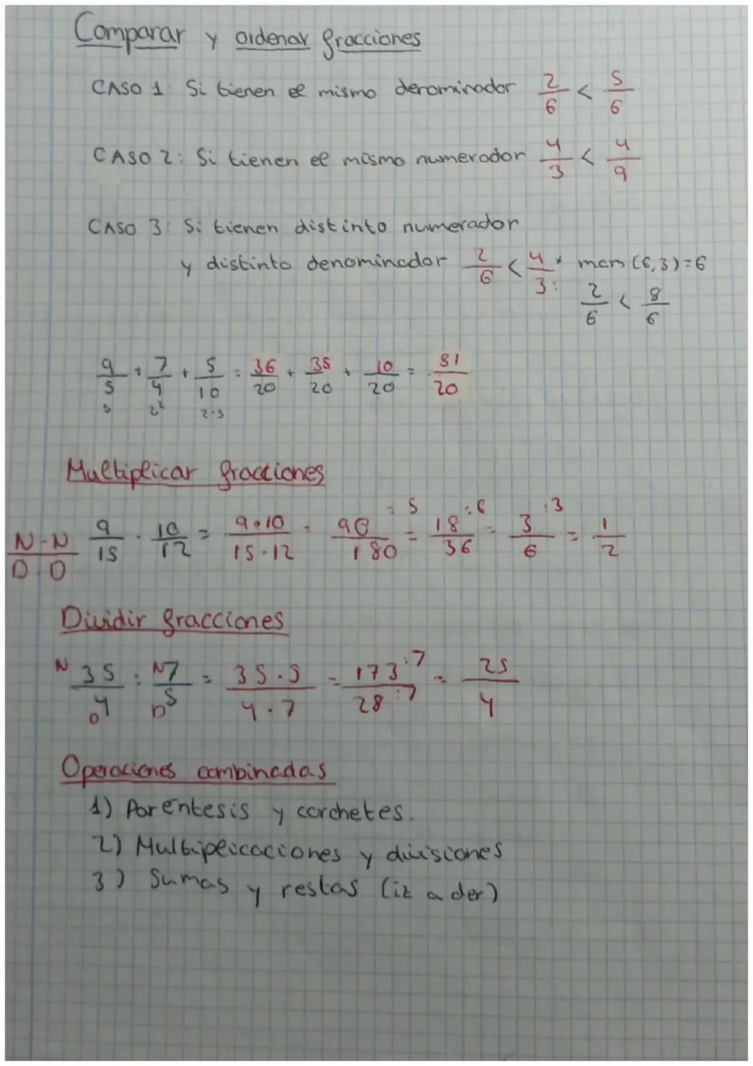 Comparar y
N-N
DO
CASO 1 Si tienen el mismo denominador 2
CASO 2: Si tienen el mismo numerador
y ordenar fracciones
CASO 3 Si tienen distint