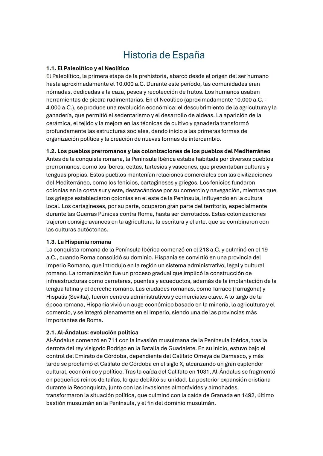 # Historia de España
1.1. El Paleolítico y el Neolítico
El Paleolítico, la primera etapa de la prehistoria, abarcó desde el origen del ser