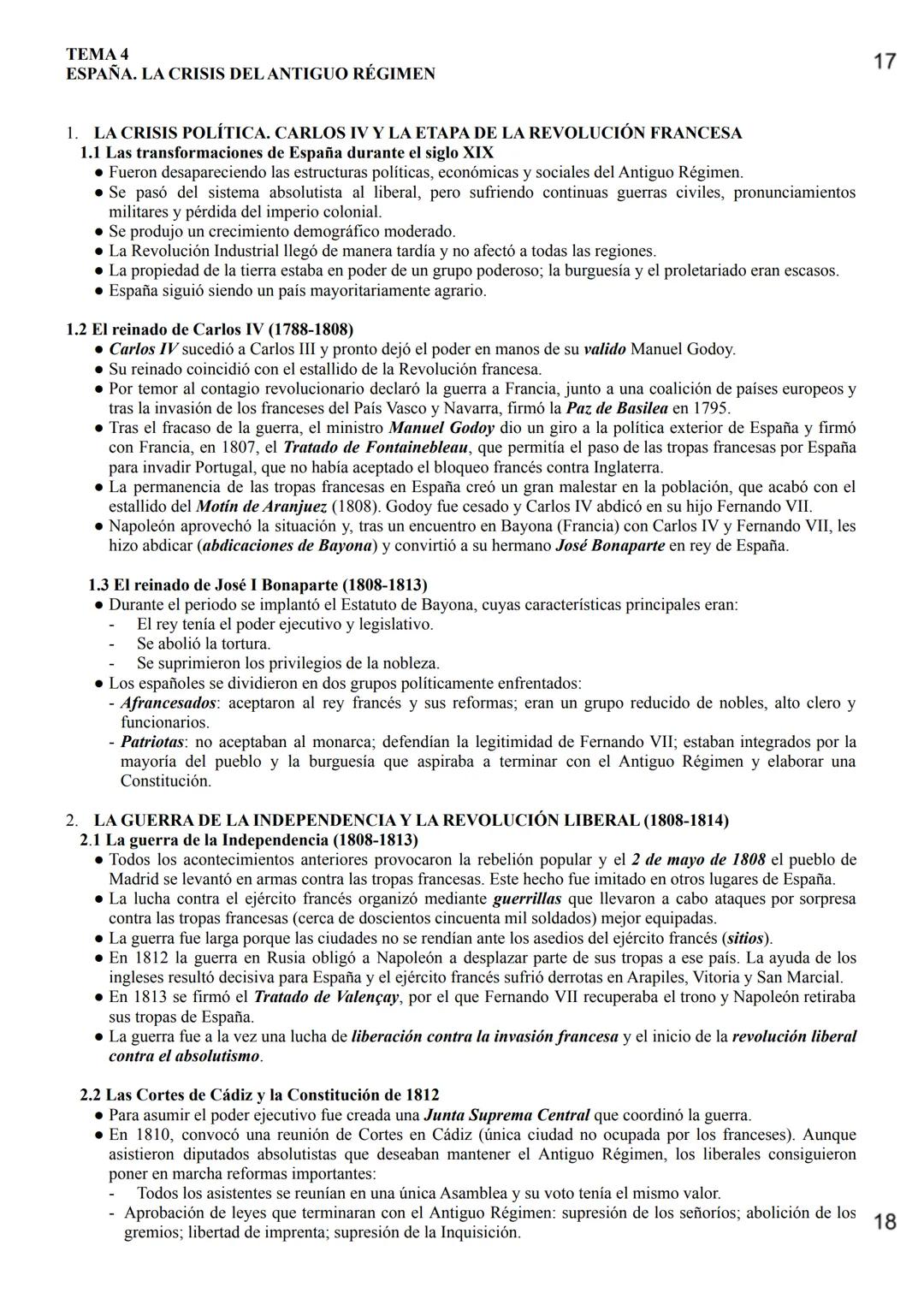 TEMA 4
ESPAÑA. LA CRISIS DEL ANTIGUO RÉGIMEN
1. LA CRISIS POLÍTICA. CARLOS IV Y LA ETAPA DE LA REVOLUCIÓN FRANCESA
1.1 Las transformaciones