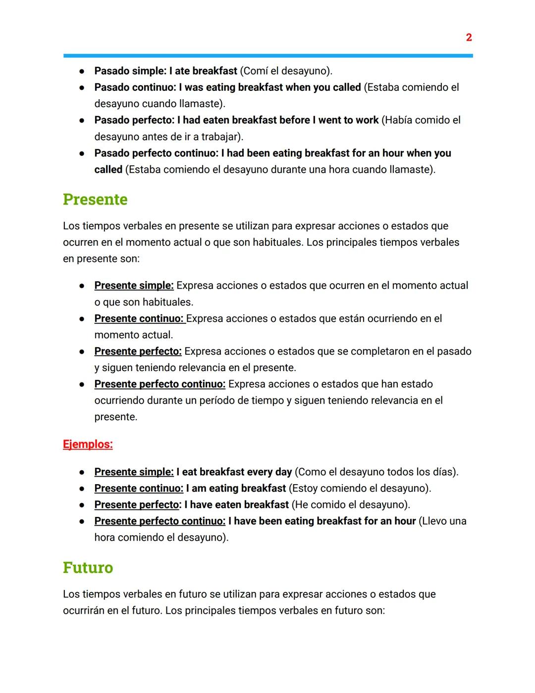 6
J
O
Ejemplos:
F
ENGLISH
English - Verbal Tenses
Tiempos verbales en inglés
Los tiempos verbales en inglés se dividen en tres grupos princi