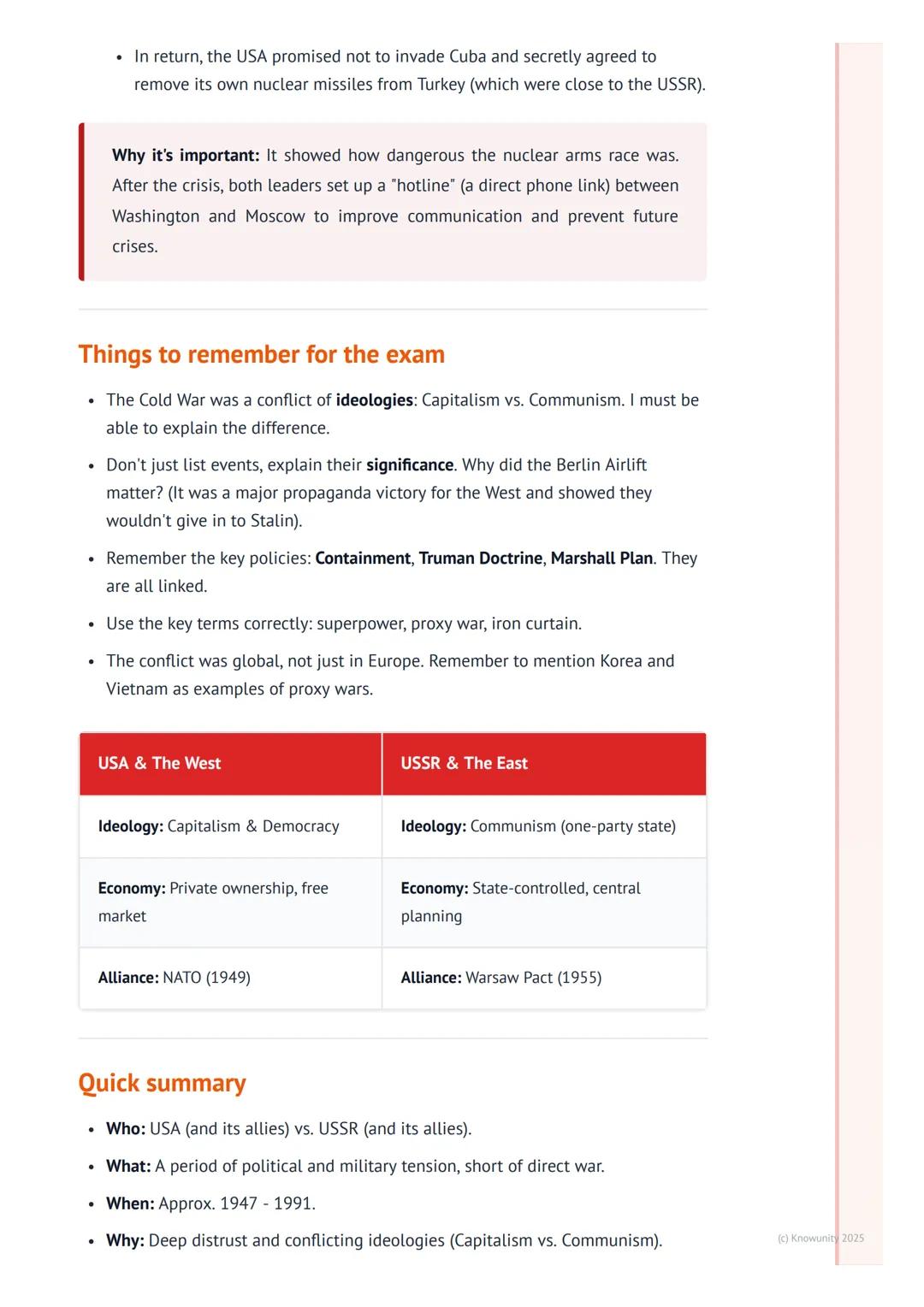 # The Cold War
What was the Cold War?
The Cold War was a period of intense tension and rivalry between the two main
superpowers after Worl