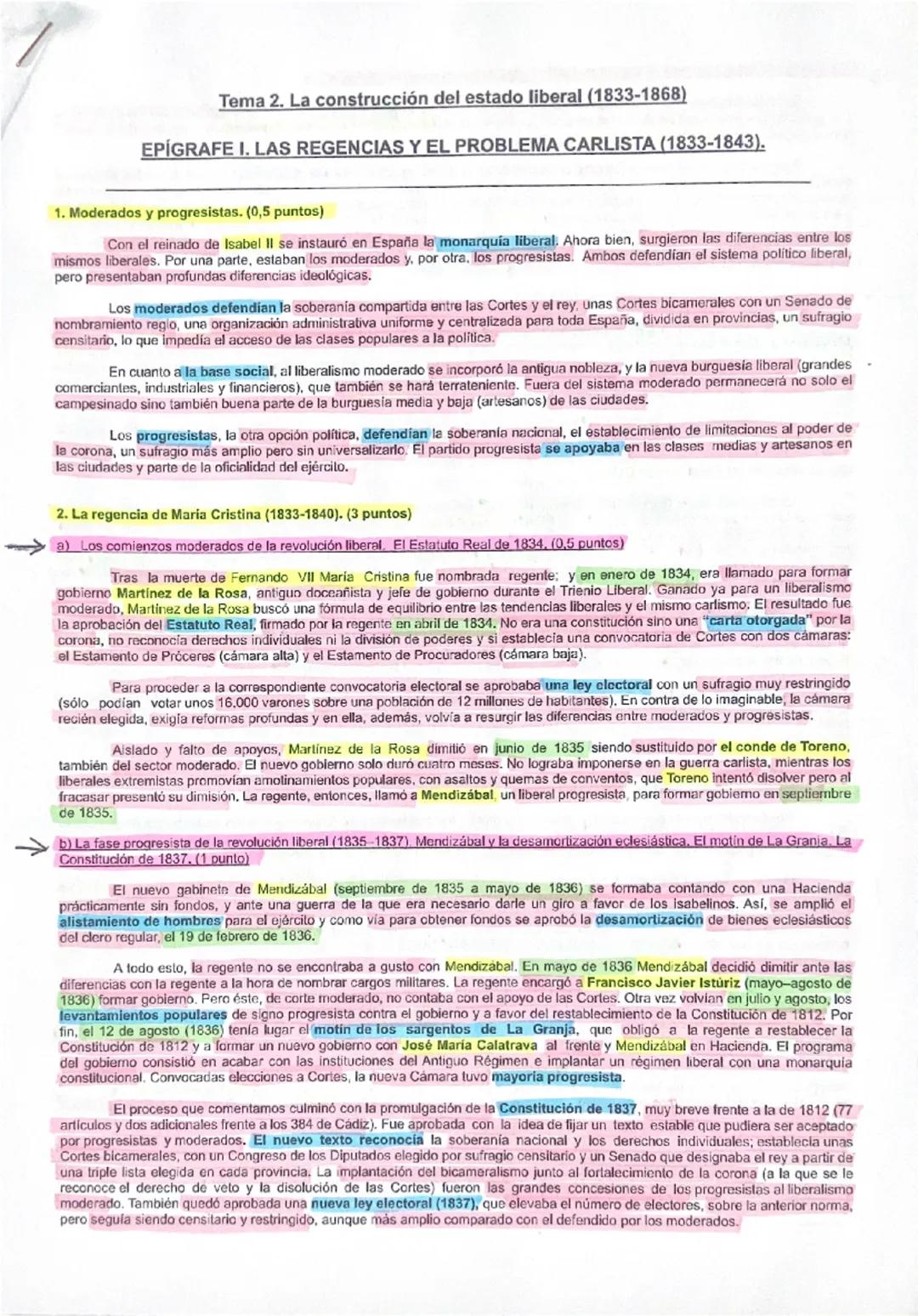 Tema 2. La construcción del estado liberal (1833-1868)
EPÍGRAFE I. LAS REGENCIAS Y EL PROBLEMA CARLISTA (1833-1843).
1. Moderados y progresi