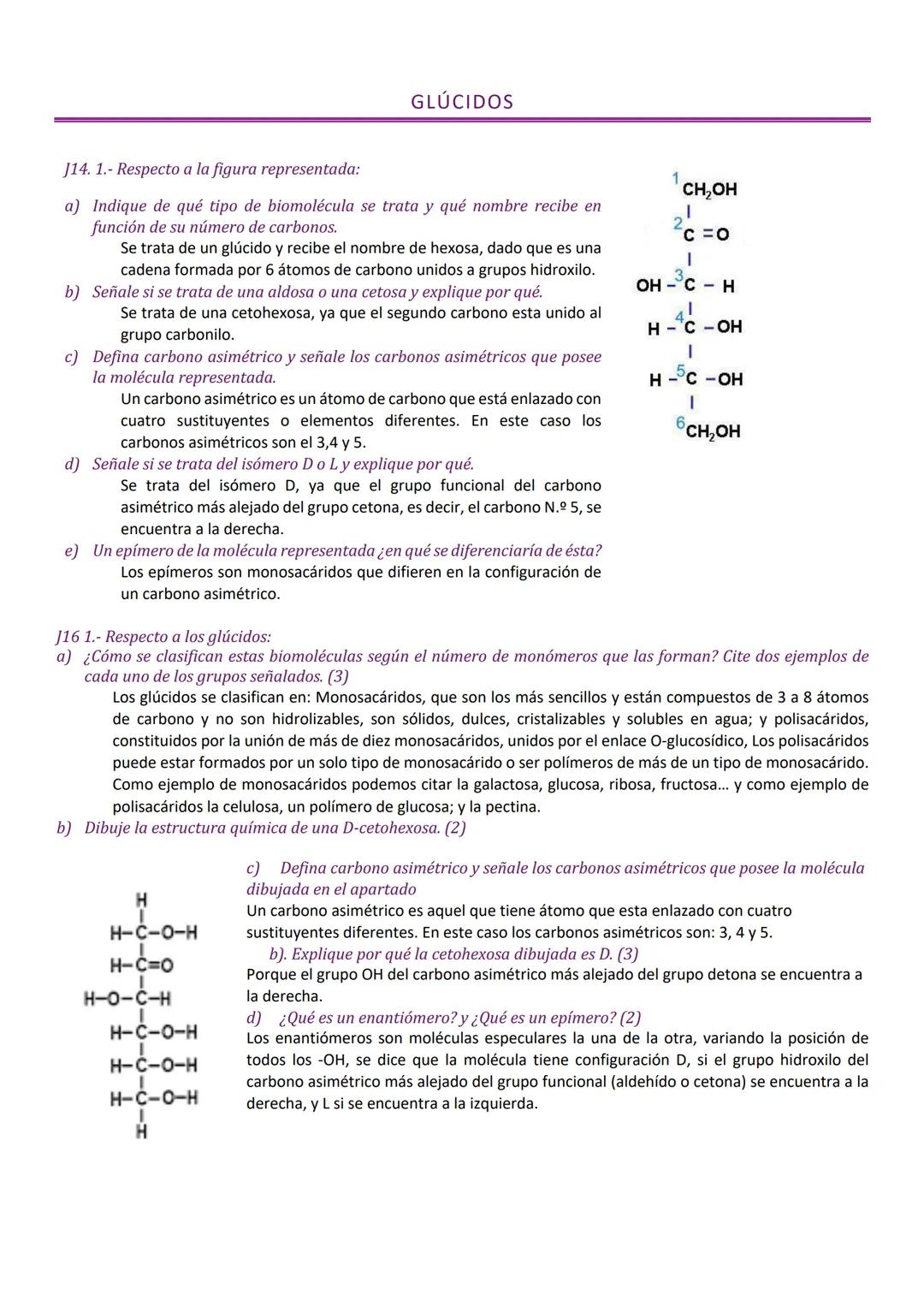 # GLÚCIDOS
J14. 1.- Respecto a la figura representada:
a) Indique de qué tipo de biomolécula se trata y qué nombre recibe en
función de su