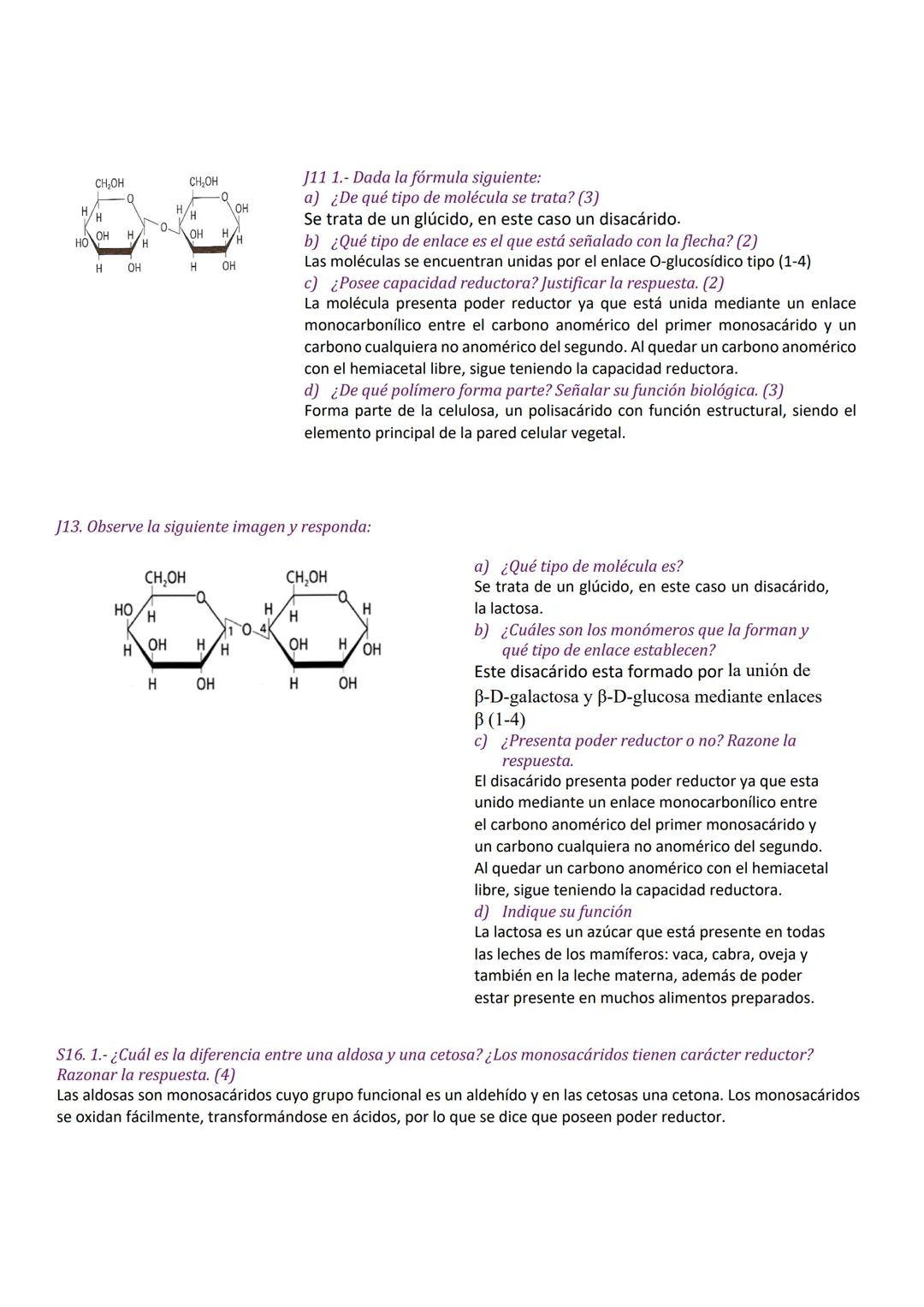# GLÚCIDOS
J14. 1.- Respecto a la figura representada:
a) Indique de qué tipo de biomolécula se trata y qué nombre recibe en
función de su