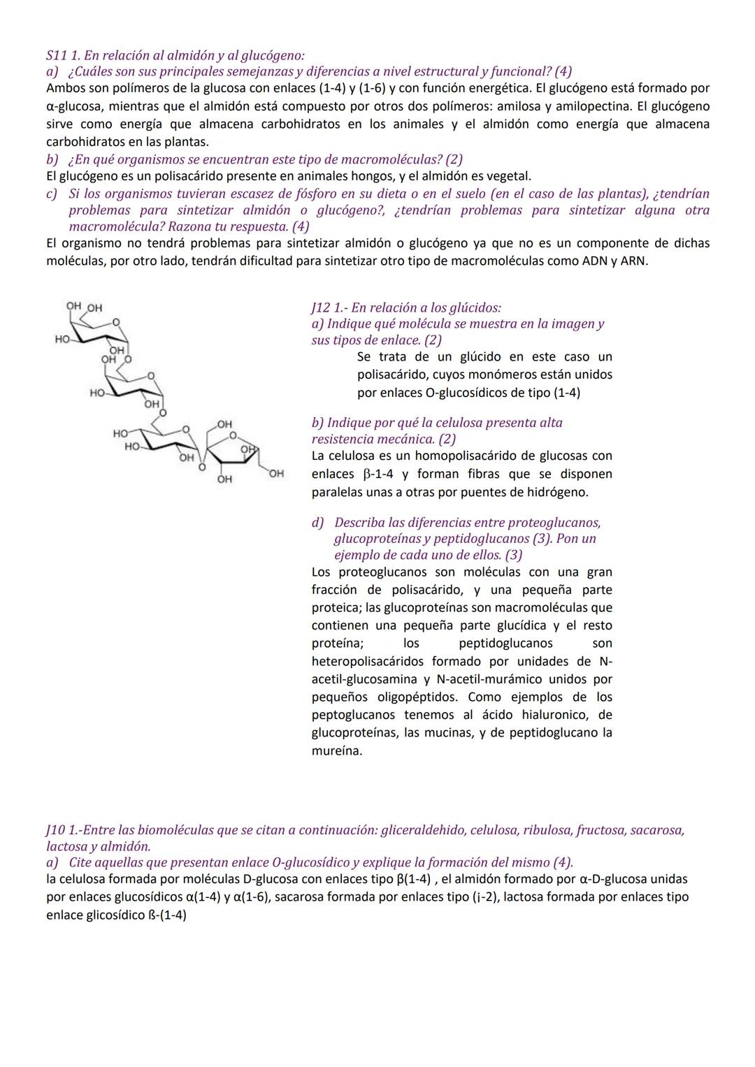 # GLÚCIDOS
J14. 1.- Respecto a la figura representada:
a) Indique de qué tipo de biomolécula se trata y qué nombre recibe en
función de su