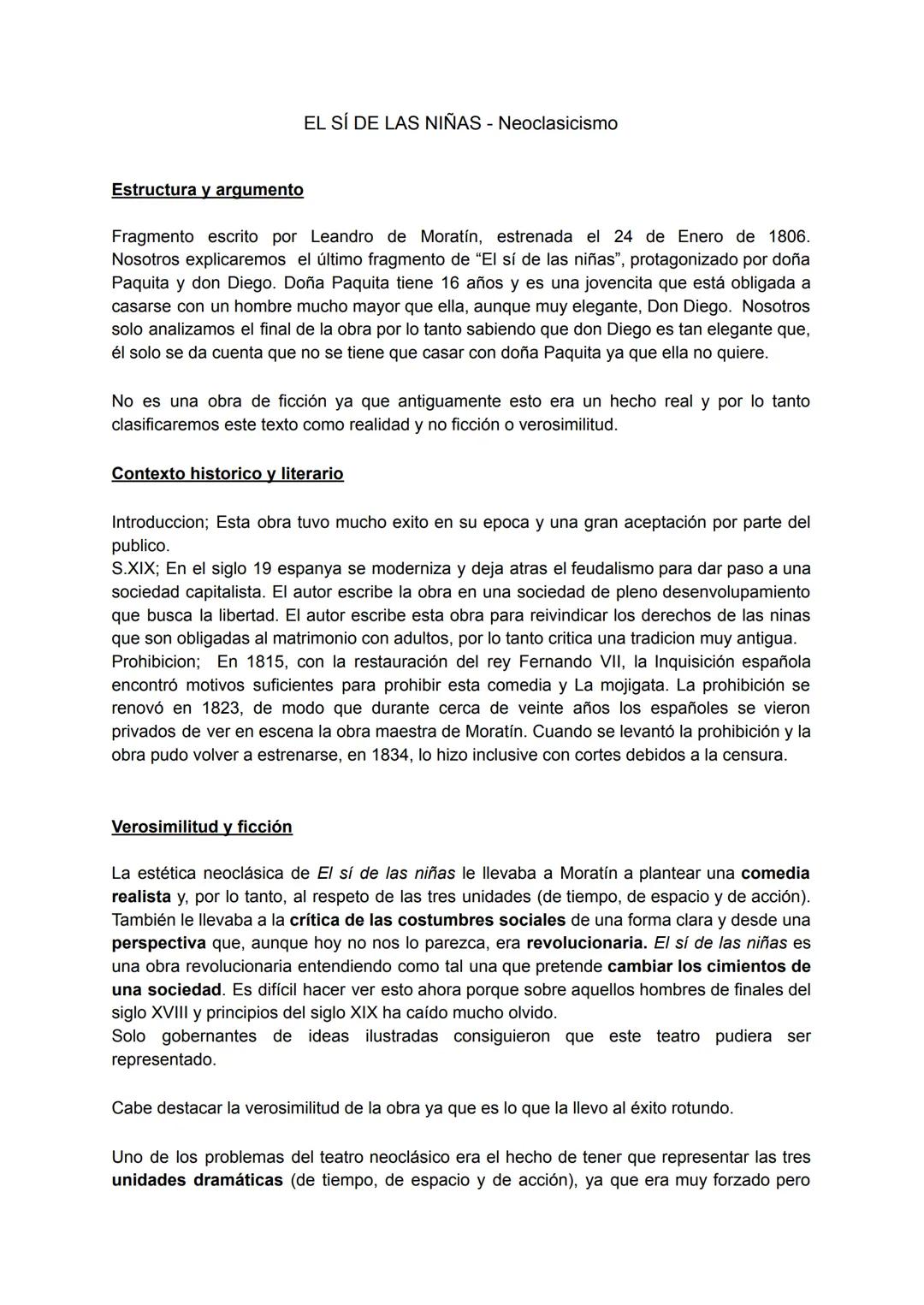 EL SÍ DE LAS NIÑAS - Neoclasicismo
Estructura y argumento
Fragmento escrito por Leandro de Moratín, estrenada el 24 de Enero de 1806.
Nosotr