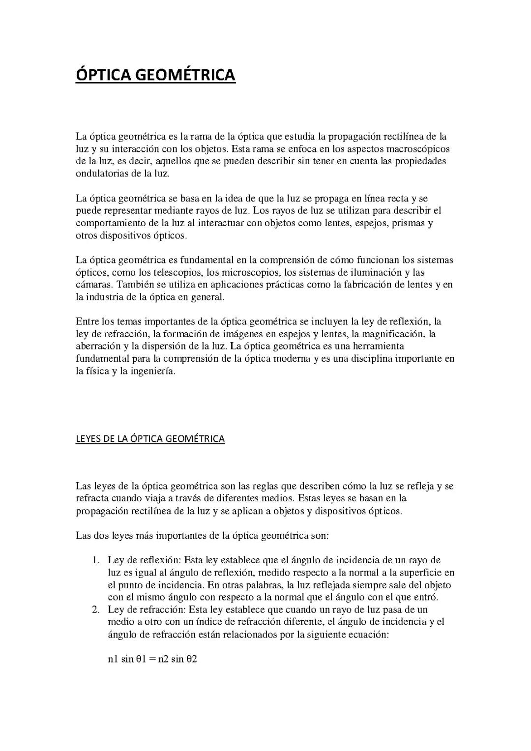 ÓPTICA GEOMÉTRICA