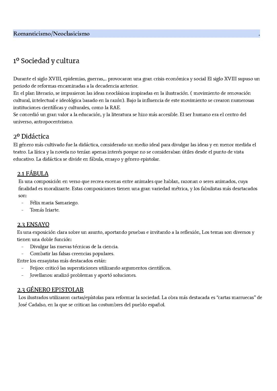 Literatura Romanticismo/Neoclasicismo