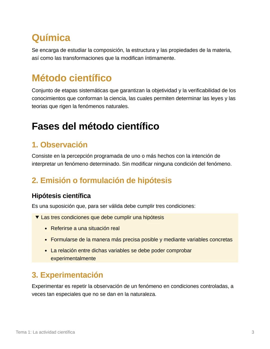 Tema 1: La actividad científica
Temario
Ciencia
Física
Química
Método científico
Fases del método científico
1. Observación
2. Emisión o for