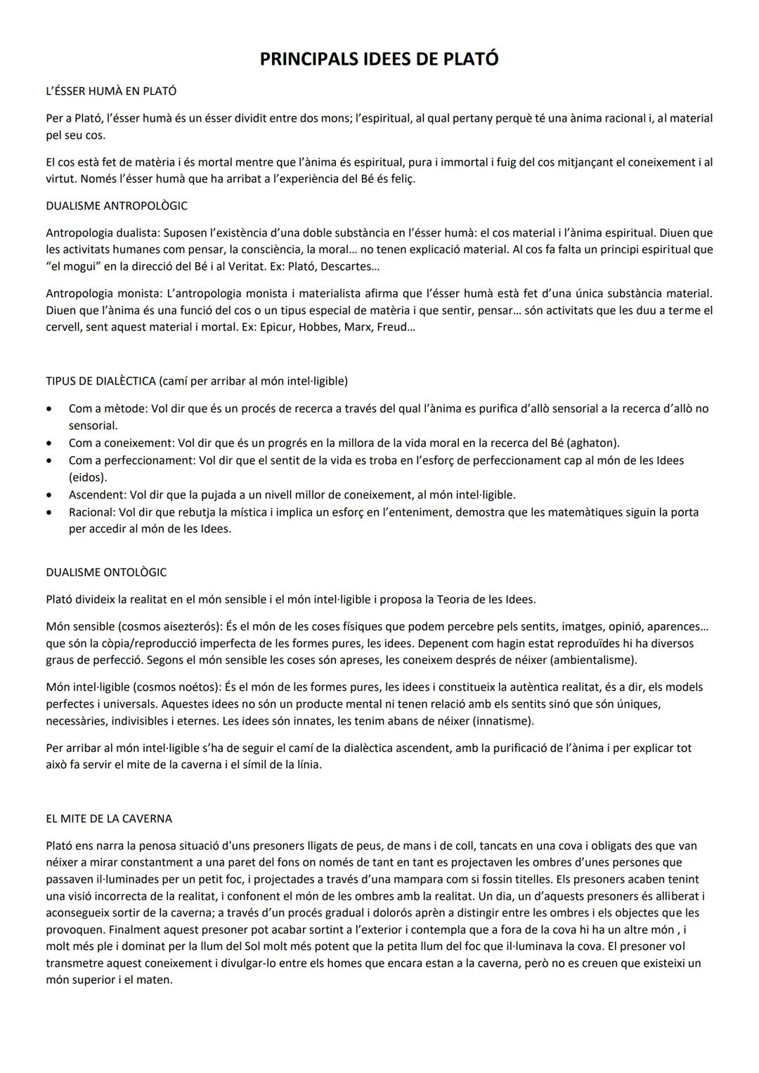 L'ÉSSER HUMÀ EN PLATÓ
Per a Plató, l'ésser humà és un ésser dividit entre dos mons; l'espiritual, al qual pertany perquè té una ànima racion