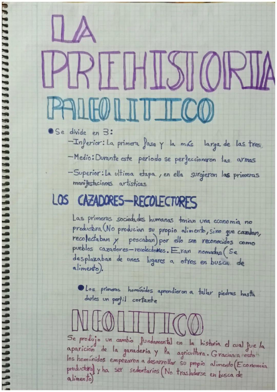 ПА
PREHISTORIA
PALEOLITICO
Se divide en 3:
-Inferior: La primera fase y la más larga de las tres
-Medio: Durante este periodo se perfecciona
