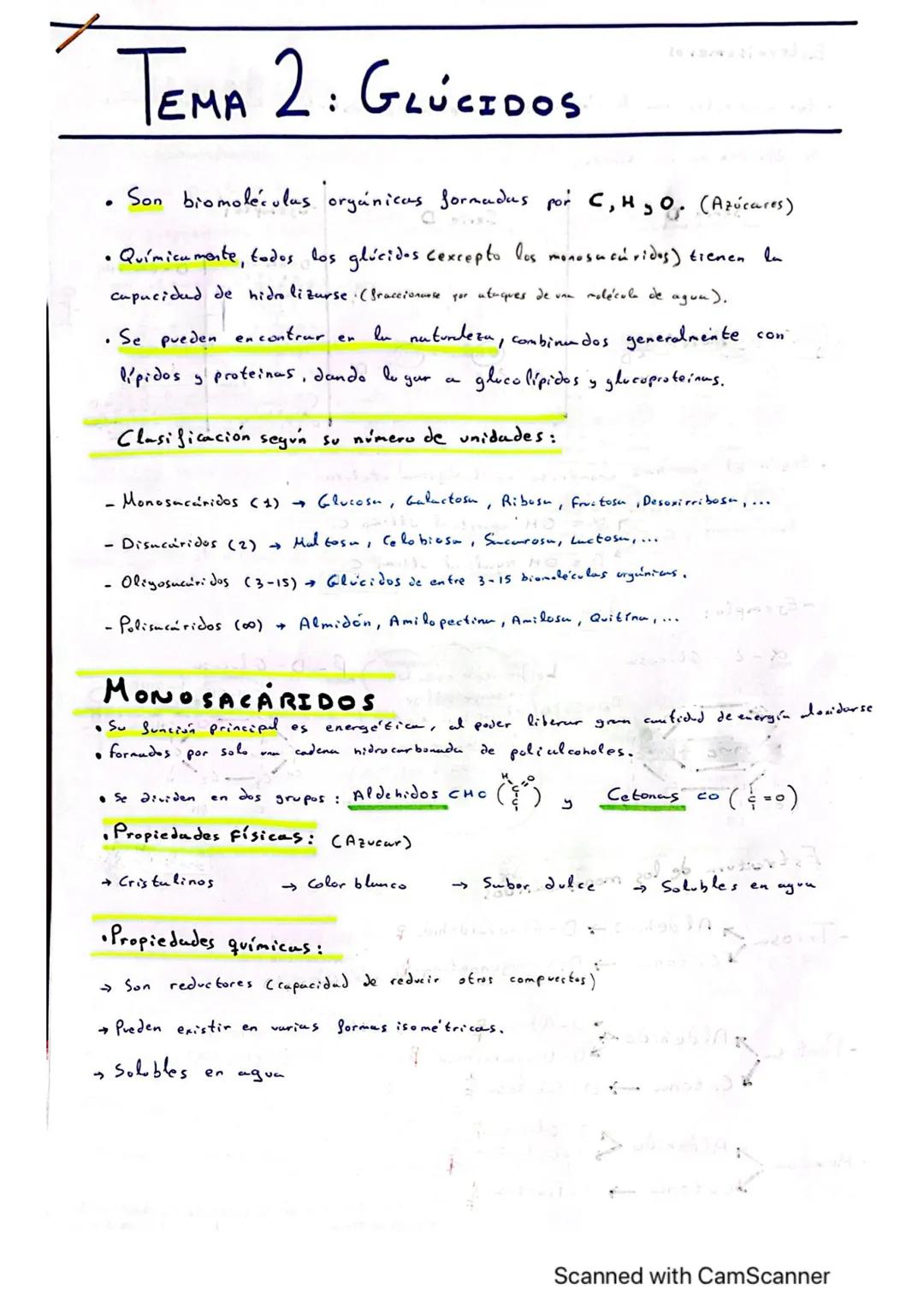 # TEMA EMA 2: GLÚCIDOS
ln
• Son biomoléculas orgánicas formadus por C, H, O. (Azúcares)
• Químicamente, todos los glúcidos Cexcepto los mon