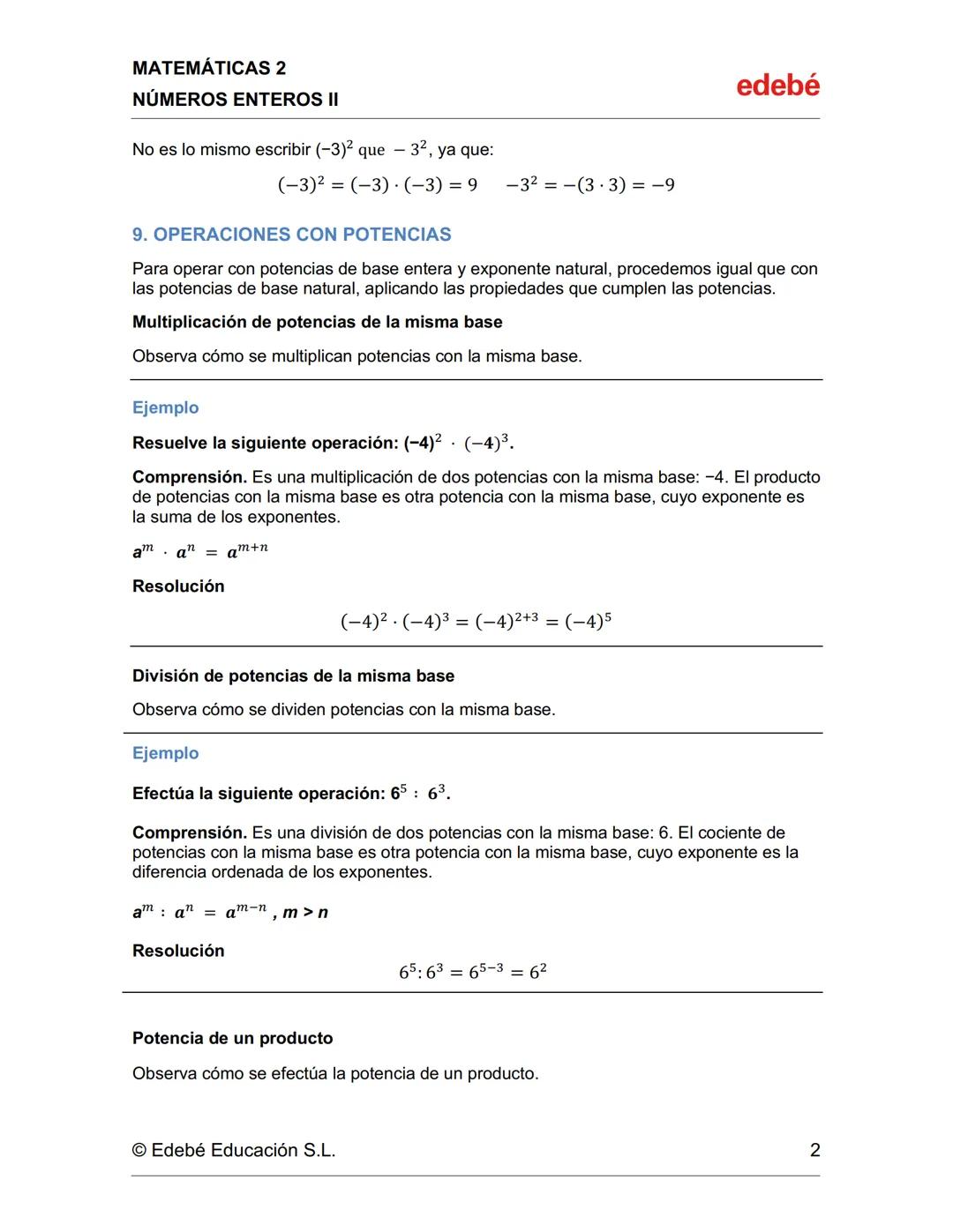 # MATEMÁTICAS 2
# NÚMEROS ENTEROS II
# 8. POTENCIAS DE BASE ENTERA Y EXPONENTE NATURAL
edebé
Una caja está dividida en 4 compartimentos.