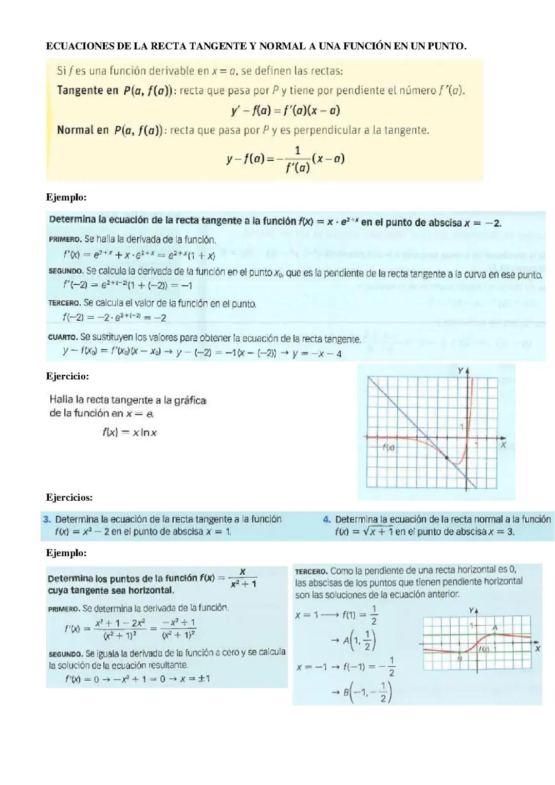 Ecuaciones de la recta tangente y normal a una función en un punto