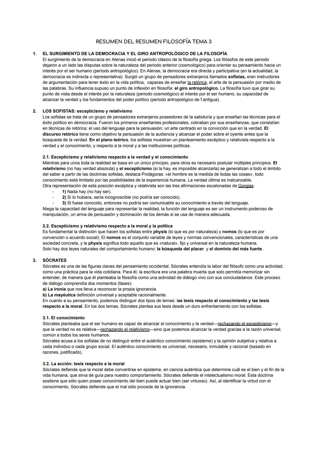 # RESUMEN DEL RESUMEN FILOSOFÍA TEMA 3
1. EL SURGIMIENTO DE LA DEMOCRACIA Y EL GIRO ANTROPOLÓGICO DE LA FILOSOFÍA
El surgimiento de la de