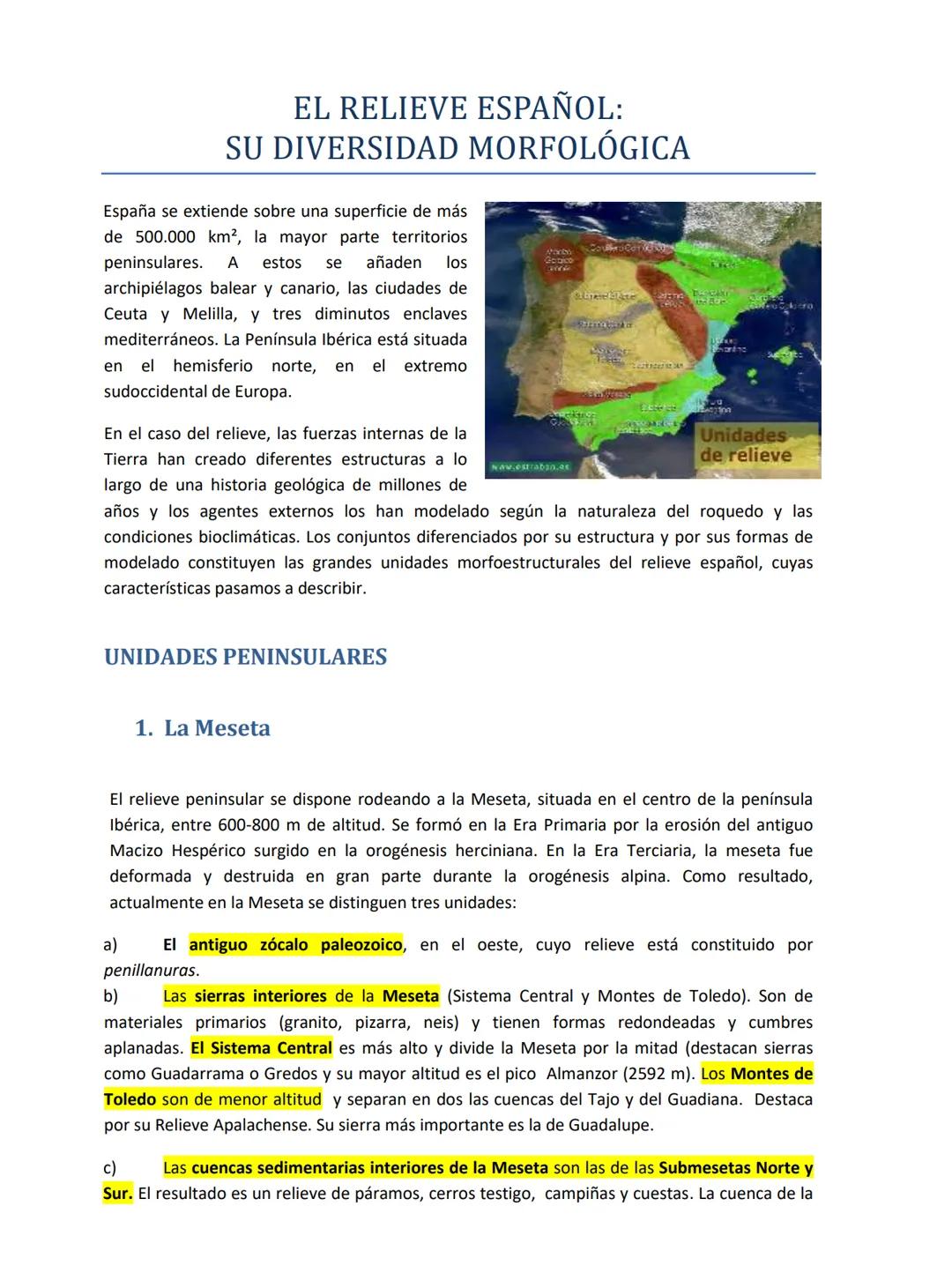# EL RELIEVE ESPAÑOL:
## SU DIVERSIDAD MORFOLÓGICA
España se extiende sobre una superficie de más
de 500.000 km², la mayor parte territorio
