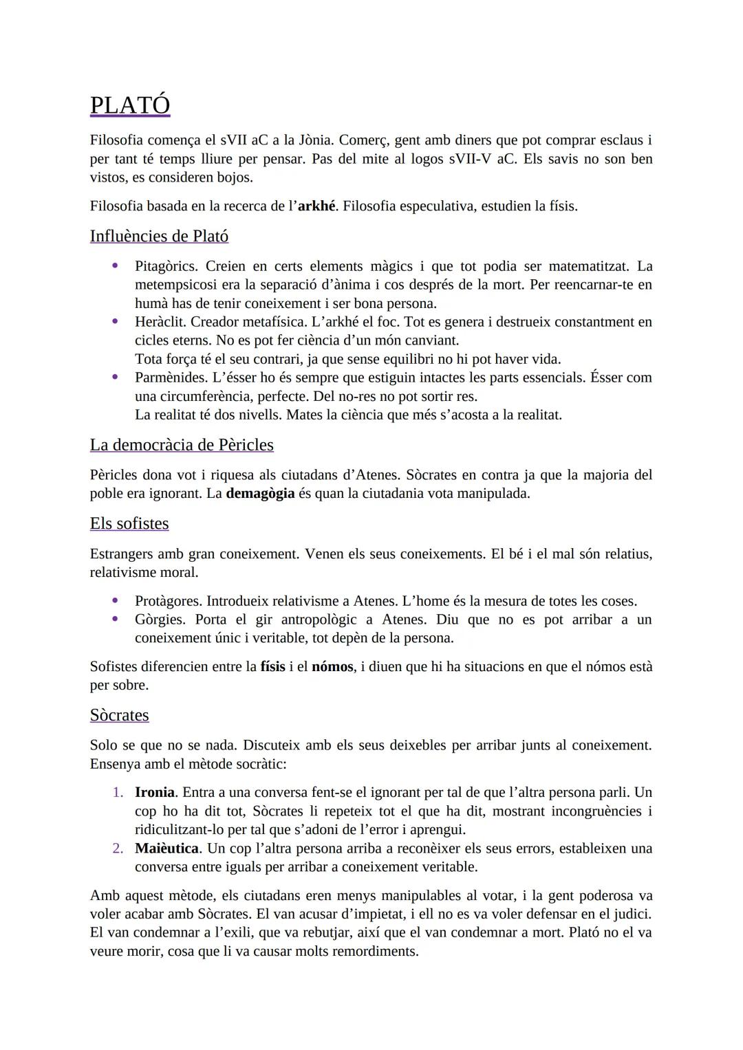 # PLATÓ
Filosofia comença el sVII aC a la Jònia. Comerç, gent amb diners que pot comprar esclaus i
per tant té temps lliure per pensar. Pas