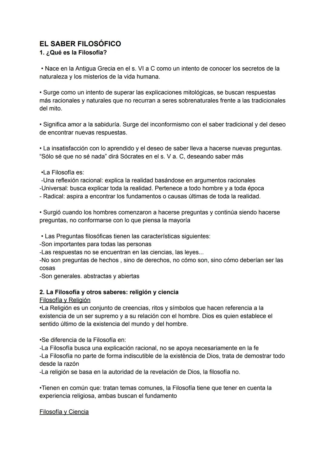 EL SABER FILOSÓFICO
1. ¿Qué es la Filosofía?
• Nace en la Antigua Grecia en el s. VI a C como un intento de conocer los secretos de la
natur