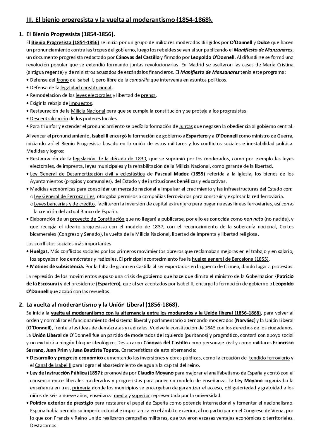Tema El bienio progresista y la vuelta al moderantismo