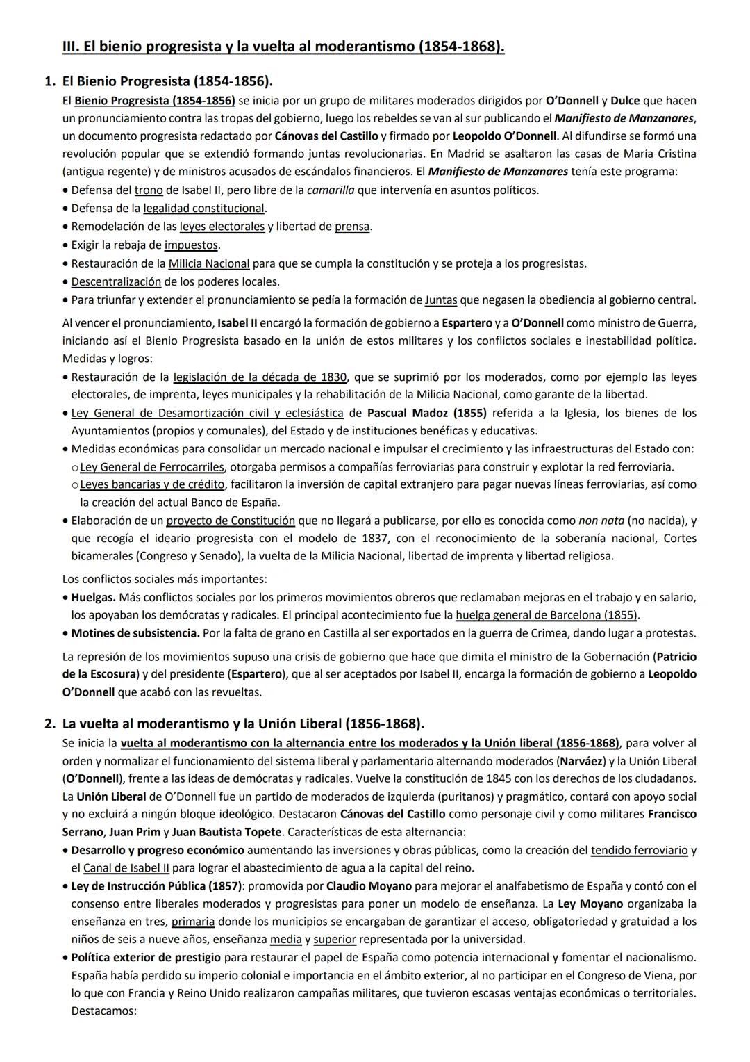 III. El bienio progresista y la vuelta al moderantismo (1854-1868).
1. El Bienio Progresista (1854-1856).
El Bienio Progresista (1854-1856)