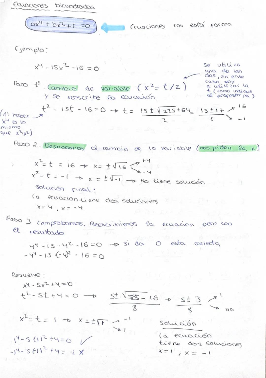 Ecuación bicuadradas 4ESO