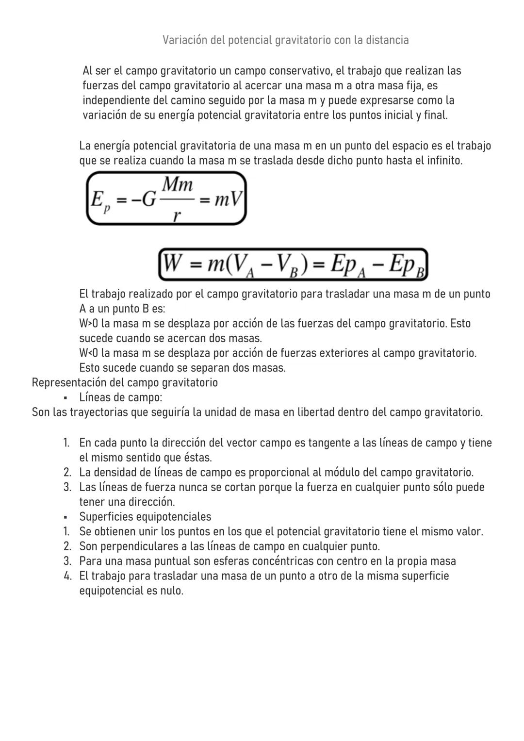 Campo gravitatorio
Llamamos campo gravitatorio a la perturbación que un cuerpo produce en el espacio que lo
rodea por el hecho de tener mas