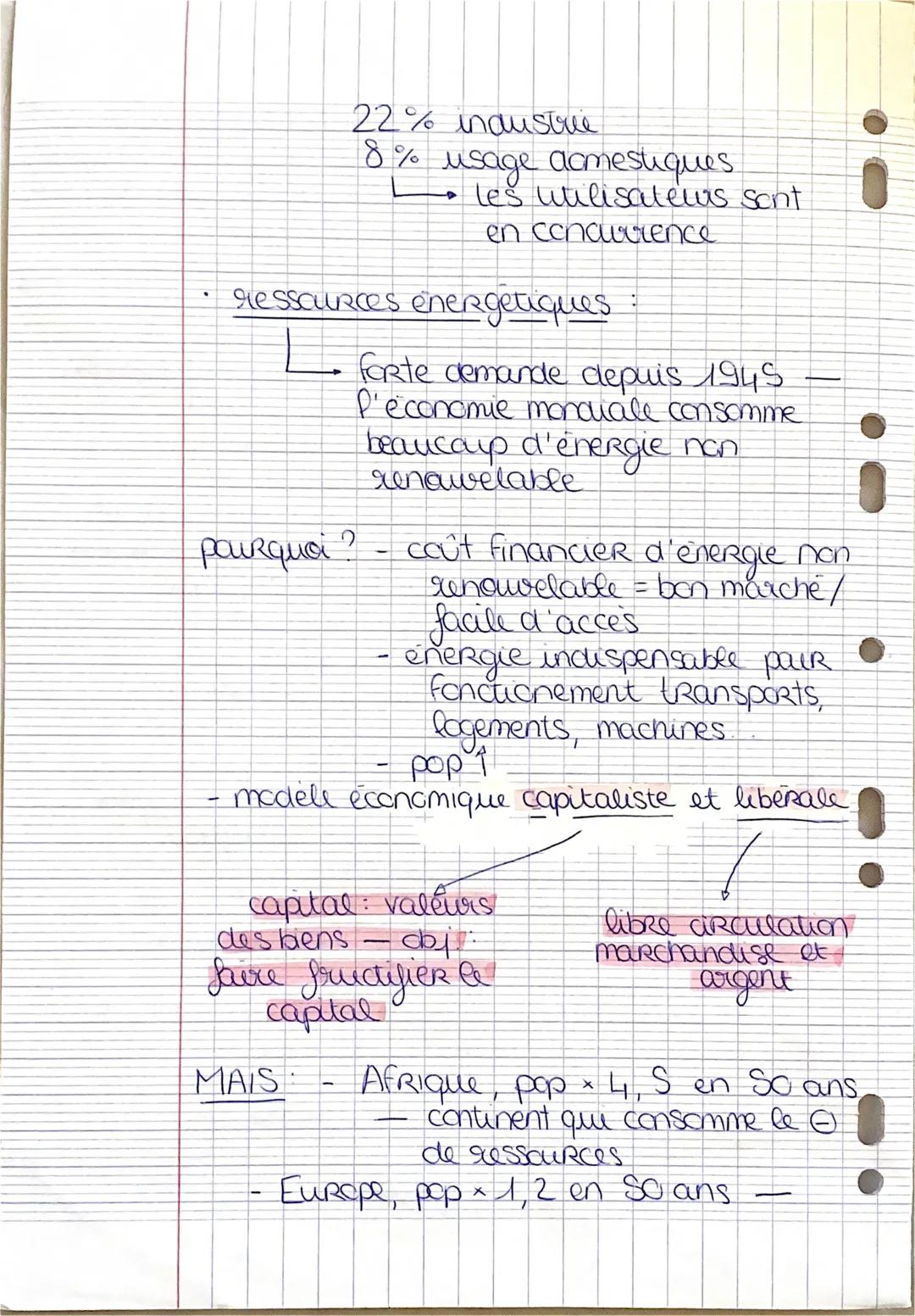 # Géo: thème 1
COURS 1
→ sociétés et environnement :
des équilibres fragiles
chapitre 2: des ressources majeures sous
pression: tensions,