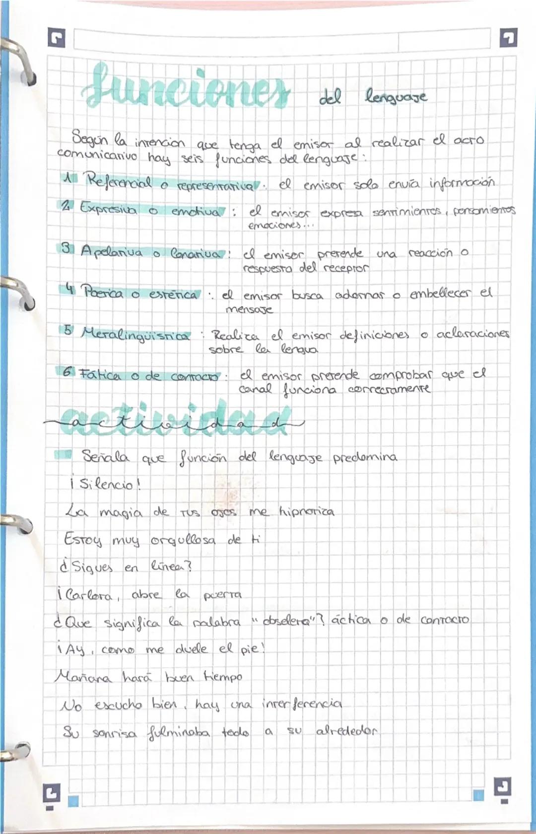 L
funciones
del lenguaje
Según la intención que tenga el emisor al realizar el acto
comunicativo hay seis funciones del lenguaje:
Referencia