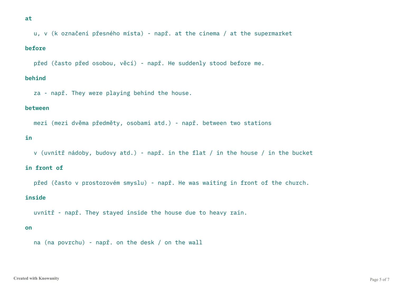 # Předložky v angličtině
Podrobné vysvětlení anglických předložek, jejich použití a umístění ve větách.
## Co jsou předložky?
Předložky (