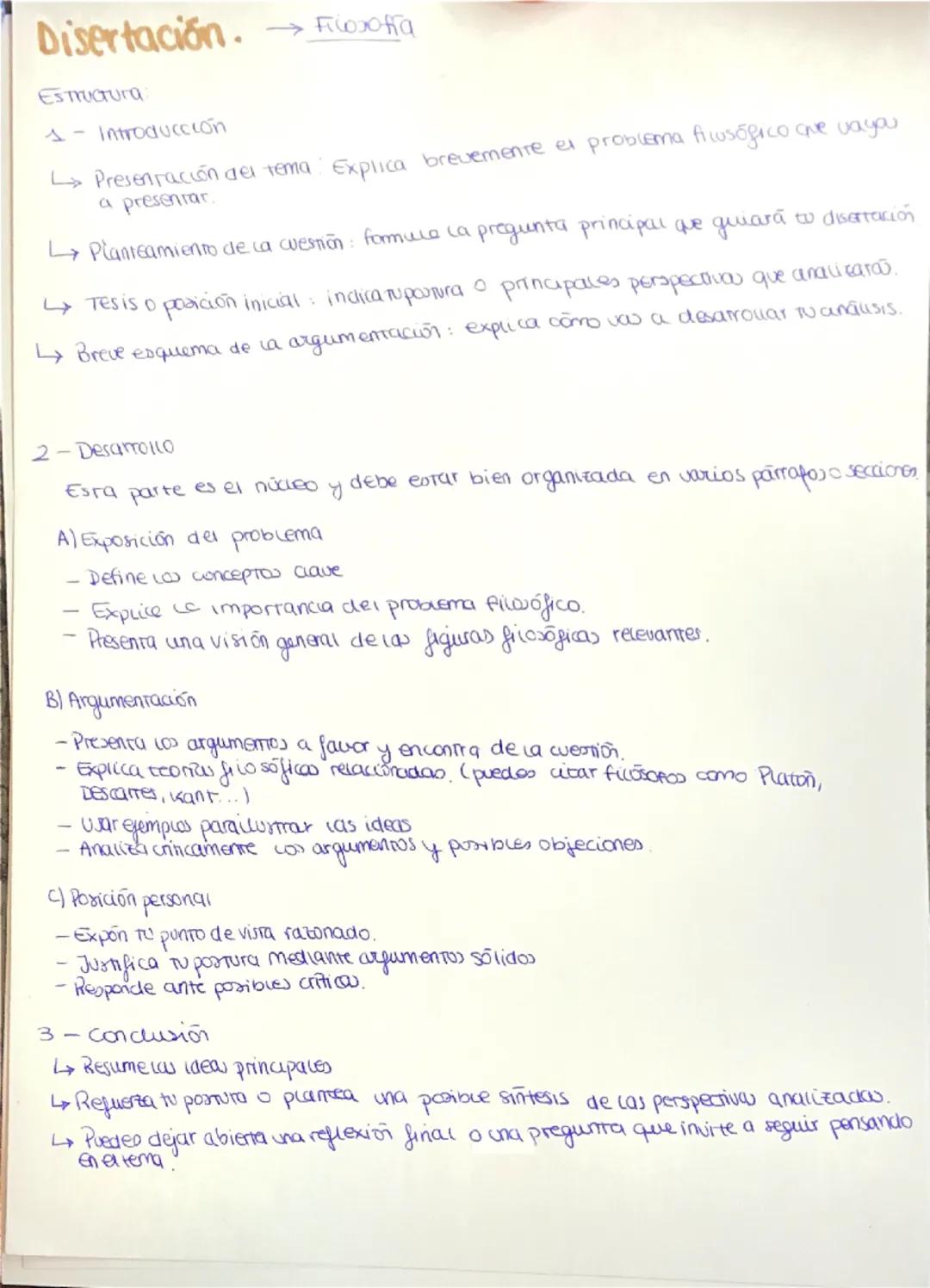 --- OCR Start ---
Disertación. Filosofía
Estructura
Introducción
↳ Presentación del tema. Explica brevemente el problema filosófico que vayo