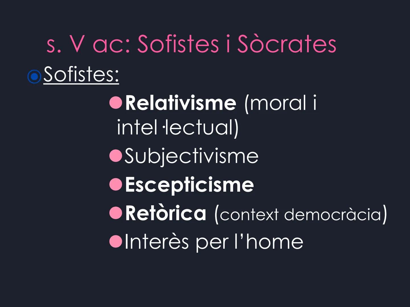 PLATÓ
Història de la filosofia.
1r trimestre. Presocràtics
Del mite al logos
S. VII/V ac
4 elements (aigua, terra, foc i aire)
Excepció: Dem