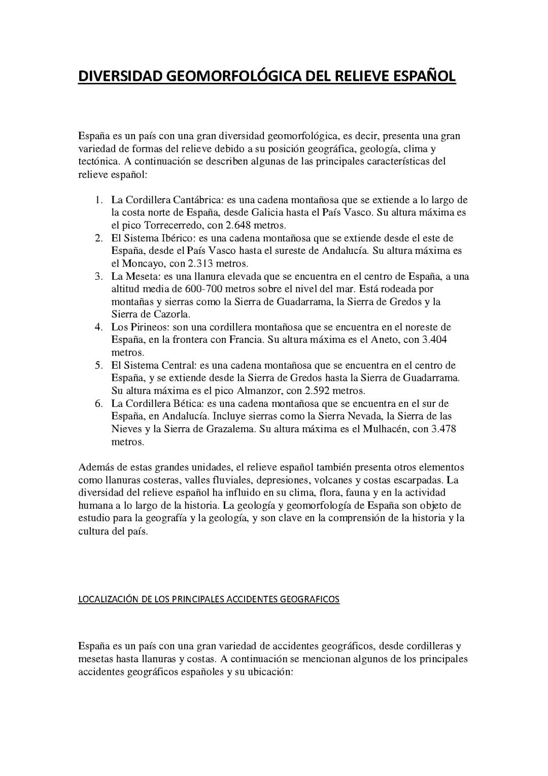 DIVERSIDAD GEOMORFOLÓGICA DEL RELIEVE ESPAÑOL