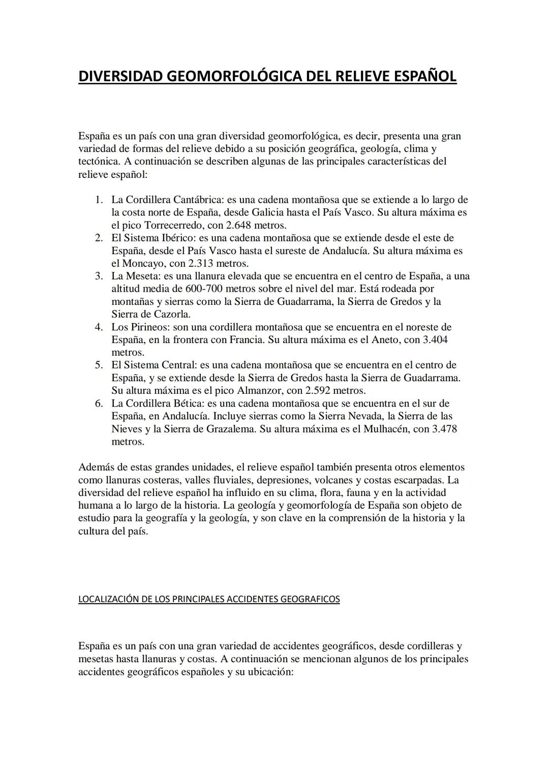 DIVERSIDAD GEOMORFOLÓGICA DEL RELIEVE ESPAÑOL
España es un país con una gran diversidad geomorfológica, es decir, presenta una gran
variedad