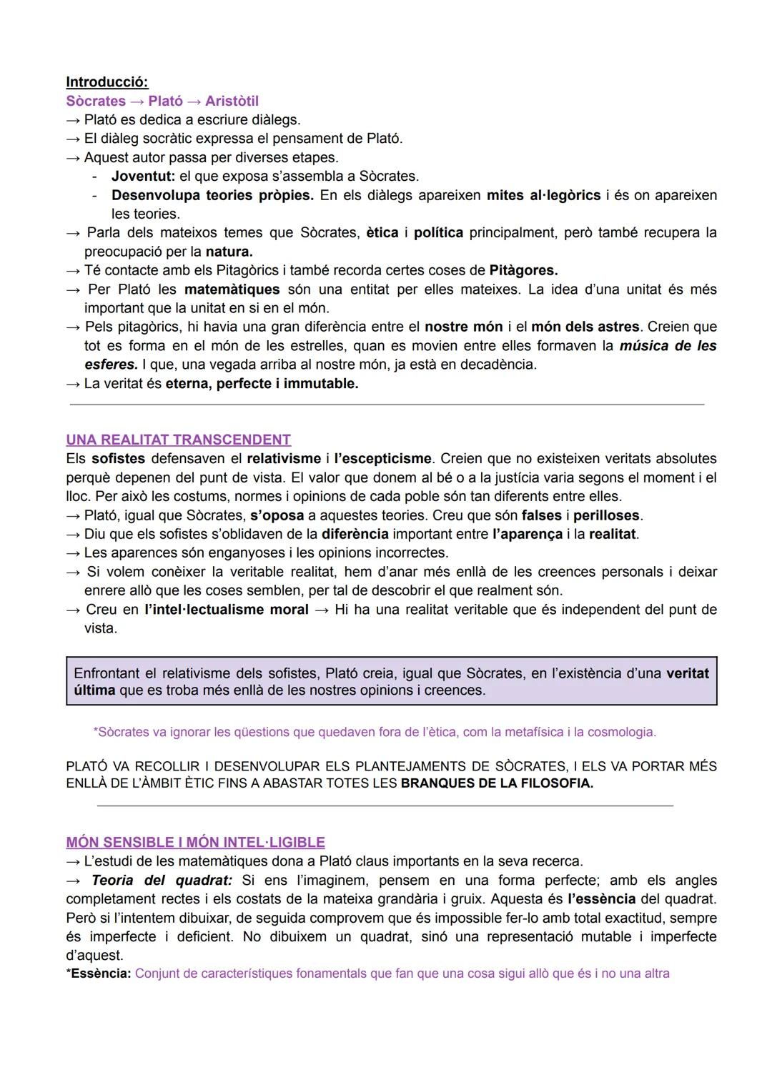 Introducció:
Sòcrates Plató
Aristòtil
Plató es dedica a escriure diàlegs.
El diàleg socràtic expressa el pensament de Plató.
Aquest autor pa