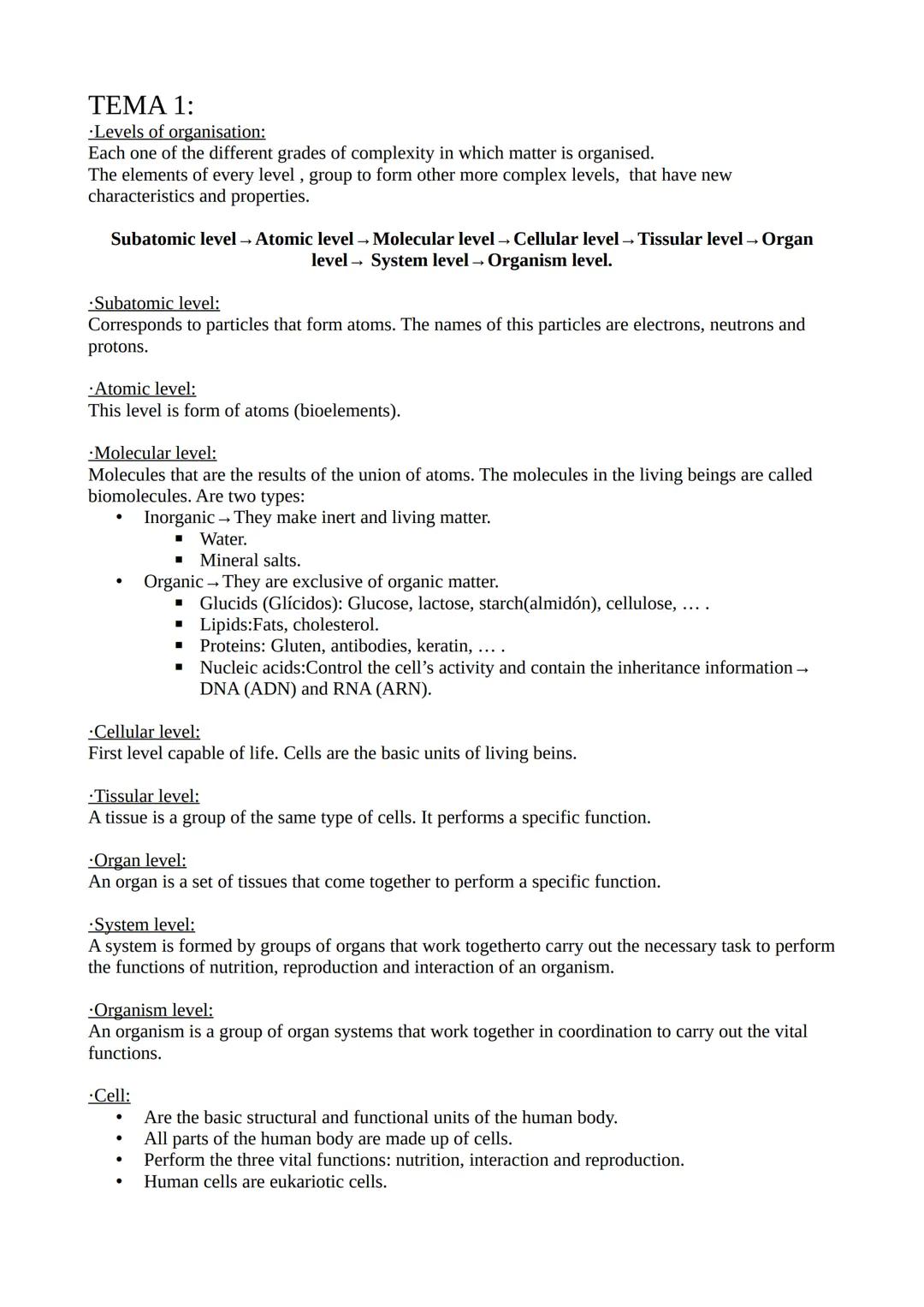 Tema 1:La célula (inglés)