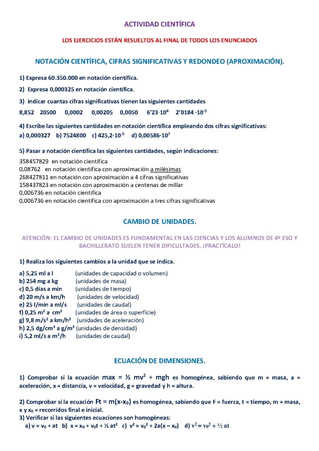 EJERCICIOS ACTIVIDAD CIENTÍFICA