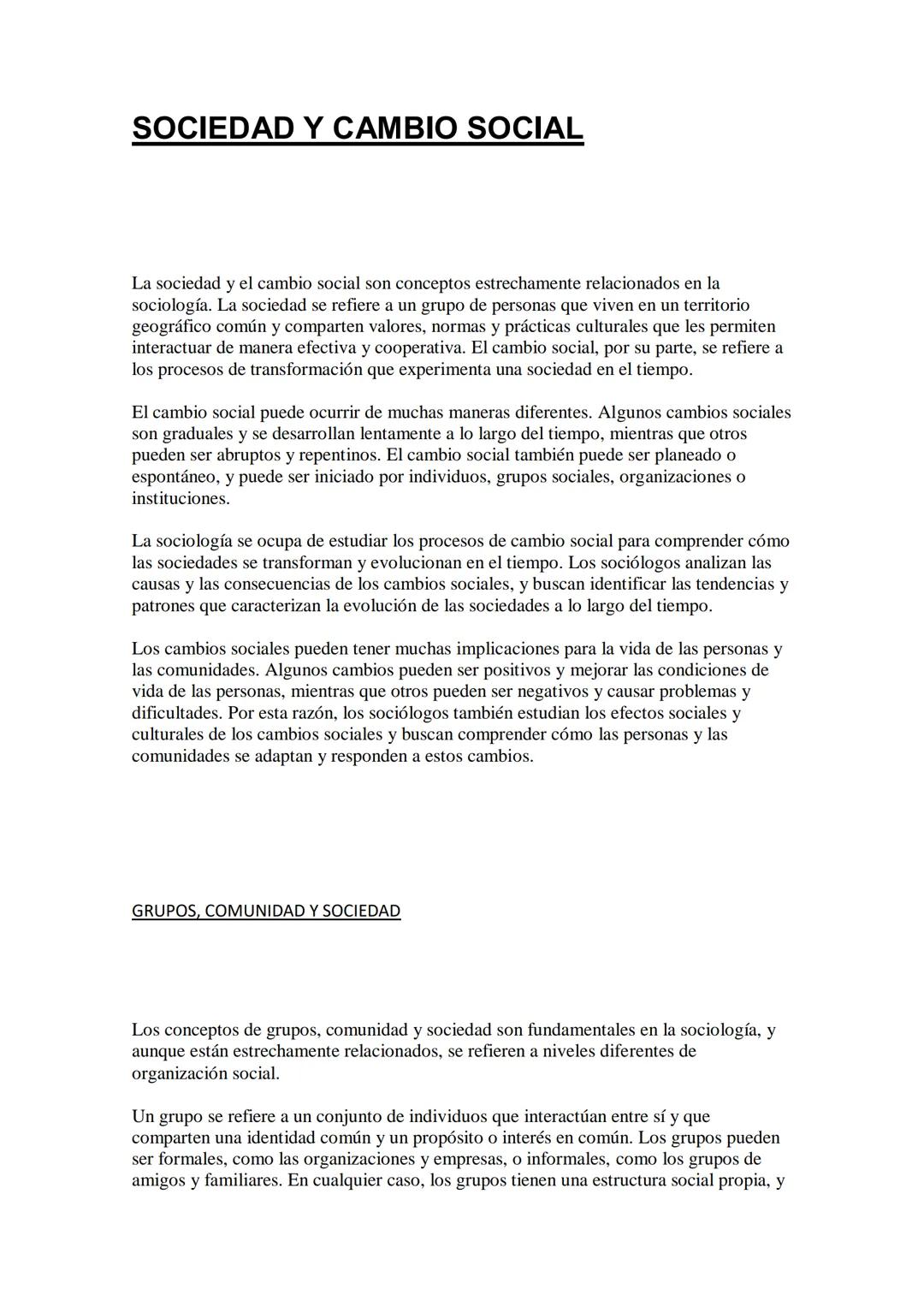 # SOCIEDAD Y CAMBIO SOCIAL
La sociedad y el cambio social son conceptos estrechamente relacionados en la
sociología. La sociedad se refiere