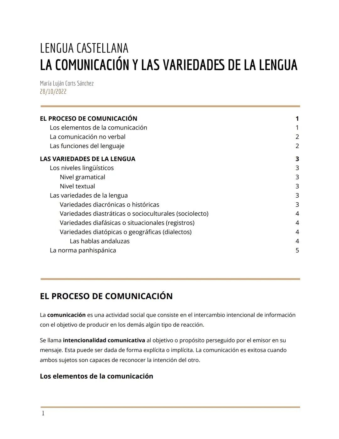LENGUA CASTELLANA
LA COMUNICACIÓN Y LAS VARIEDADES DE LA LENGUA
María Luján Corts Sánchez
28/10/2022
EL PROCESO DE COMUNICACIÓN
Los elemento