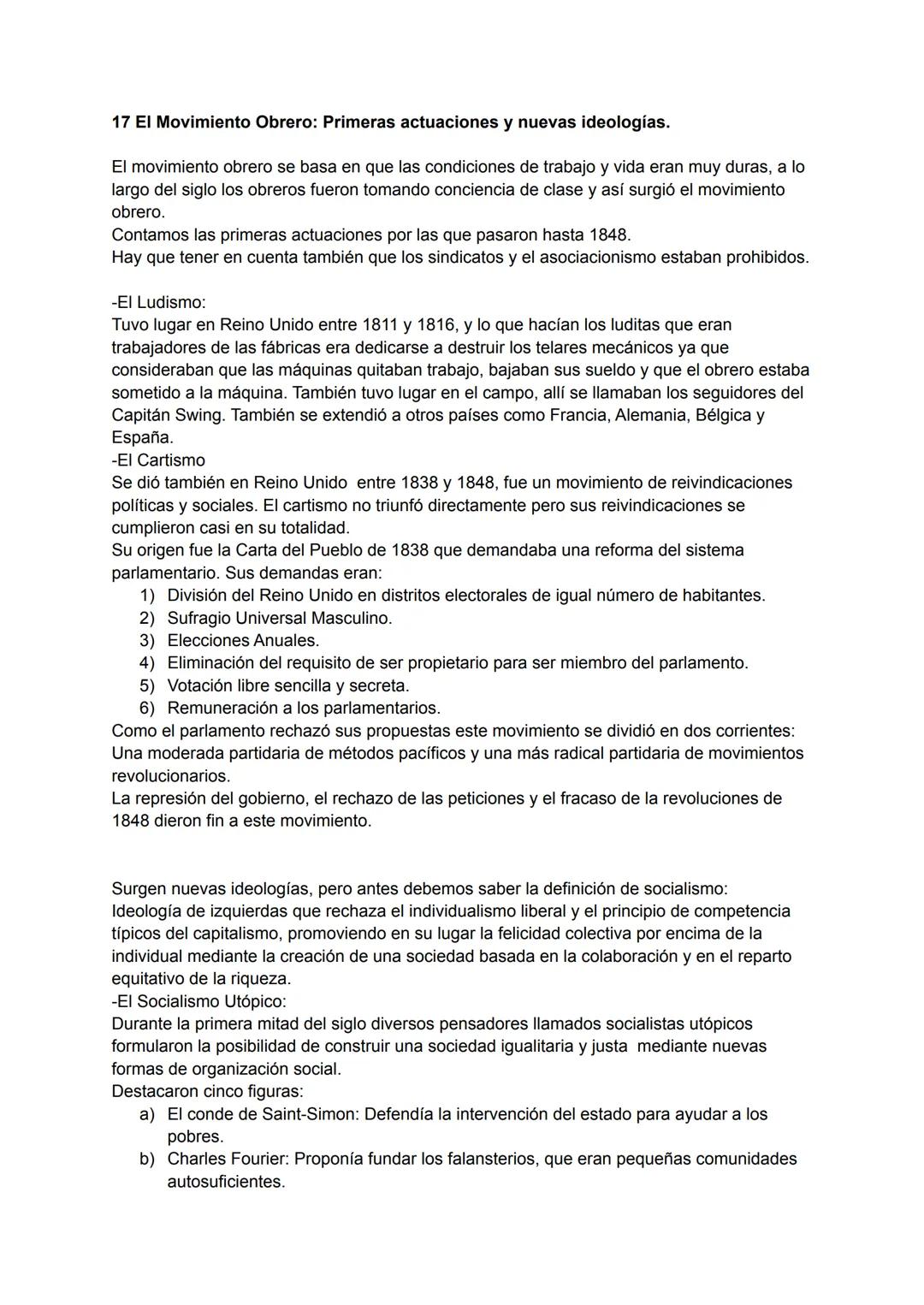 17 El Movimiento Obrero: Primeras actuaciones y nuevas ideologías.
El movimiento obrero se basa en que las condiciones de trabajo y vida era