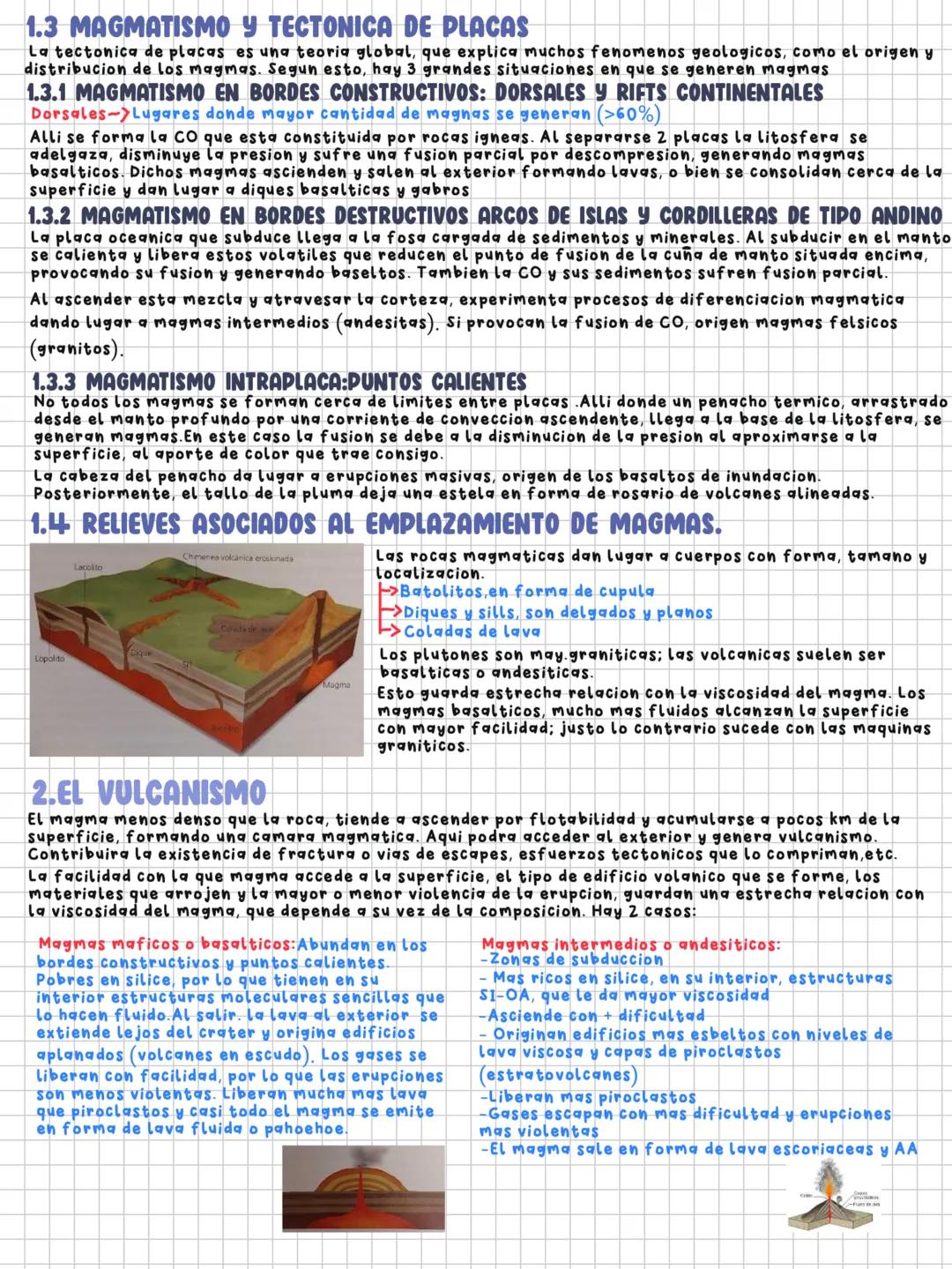 1. LOS MAGMAS Y EL MAGMATIMO
Magma: Masa generada en el interior terrestre compuesta por rocas fundidas, a la que acompana una
fraccion soli