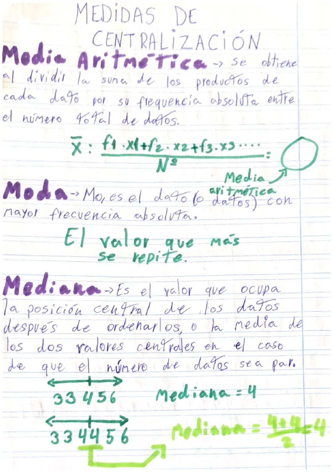 MEDIDAS DE
CENTRALIZACIÓN
→
Media Aritmetica se obtiene
al dividir la suna de los productos de
cada dato por su frequencia absoluta entre
el