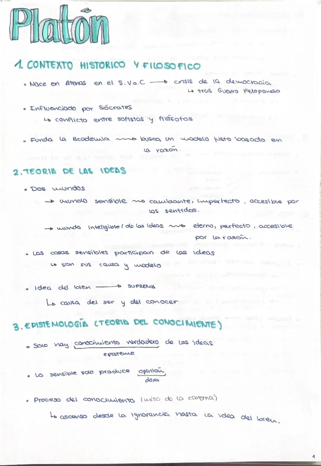 Platon
1. CONTEXTO HISTORICO Y FILOSOFICO
• Nace en Atenas en el S.Va.C → crisis de la democracia
la tras Guerra Peloponeso
• Influenciado p