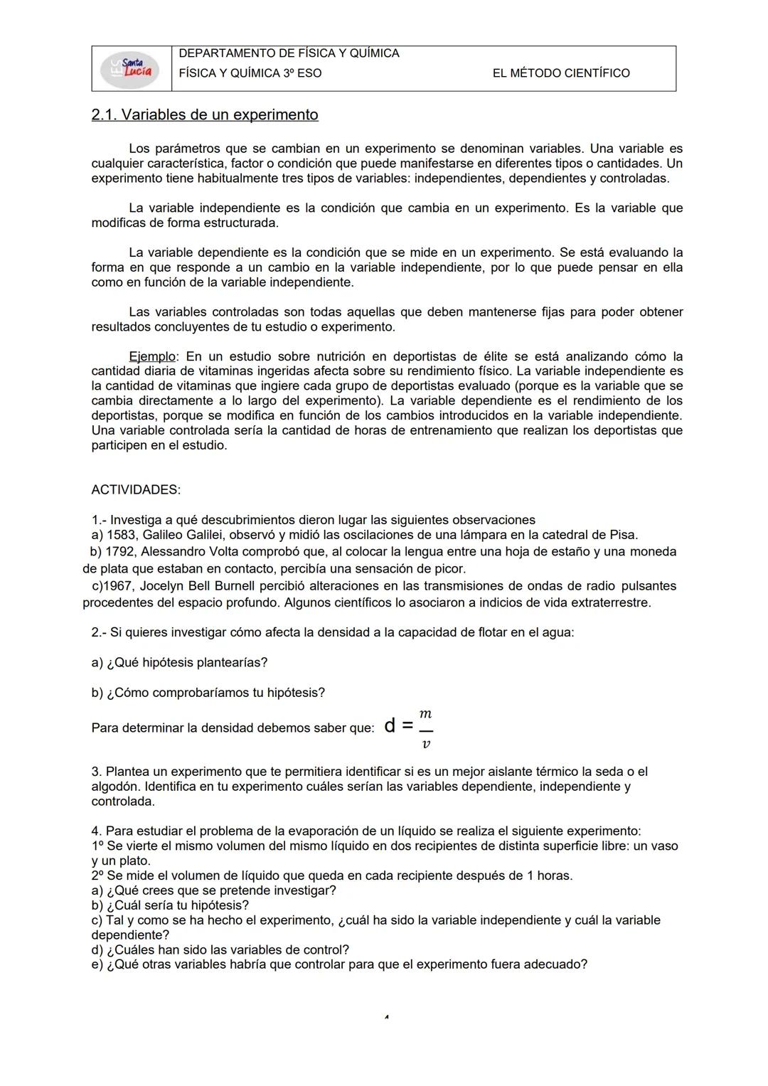 IES SANTA LUCÍA
EL MÉTODO CIENTÍFICO
Física y Química
3º ESO Santa
Lucia
DEPARTAMENTO DE FÍSICA Y QUÍMICA
FÍSICA Y QUÍMICA 3º ESO
1. Fenómen