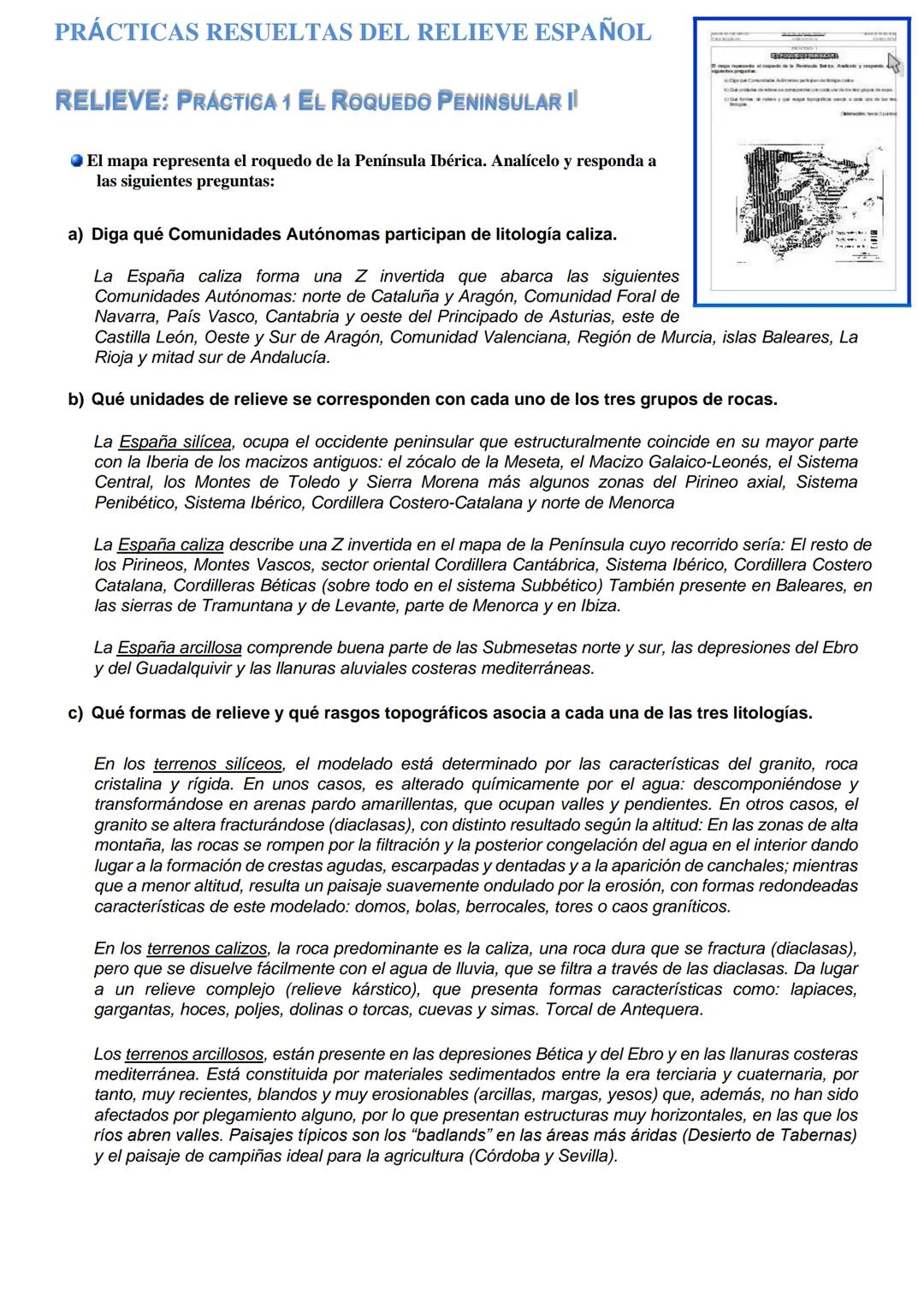 PRÁCTICAS RESUELTAS DEL RELIEVE ESPAÑOL
RELIEVE: PRÁCTICA 1 EL ROQUEDO PENINSULAR ||
◆ El mapa representa el roquedo de la Península Ibérica