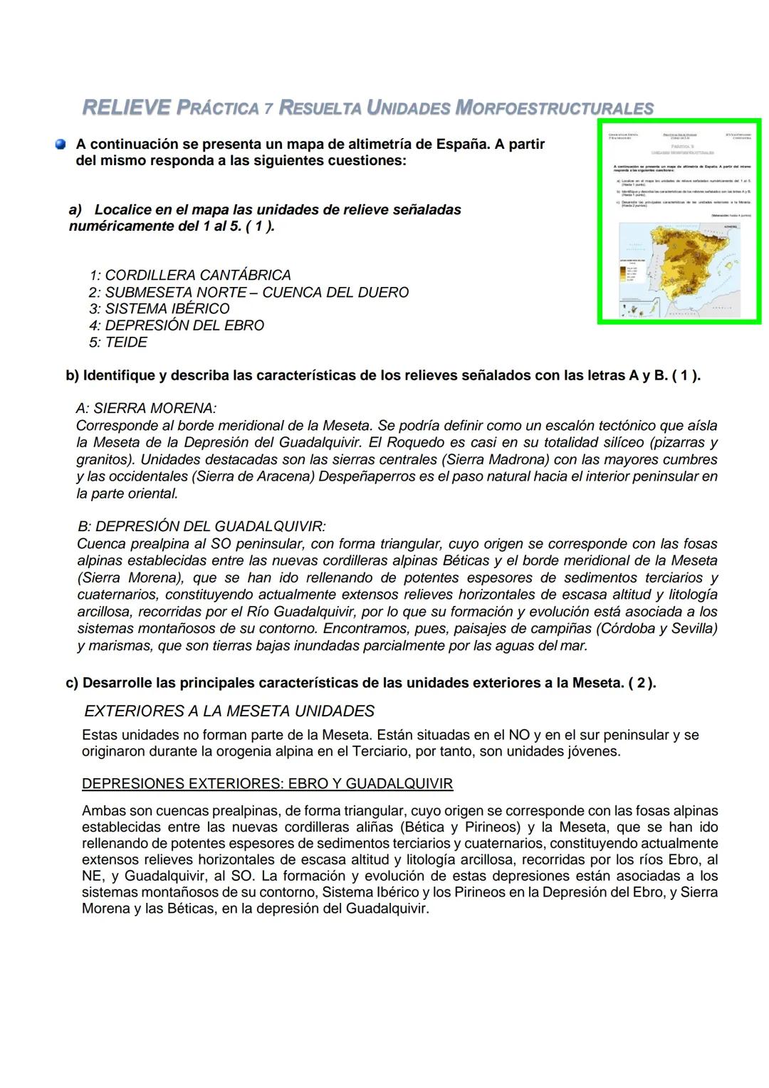 PRÁCTICAS RESUELTAS DEL RELIEVE ESPAÑOL
RELIEVE: PRÁCTICA 1 EL ROQUEDO PENINSULAR ||
◆ El mapa representa el roquedo de la Península Ibérica