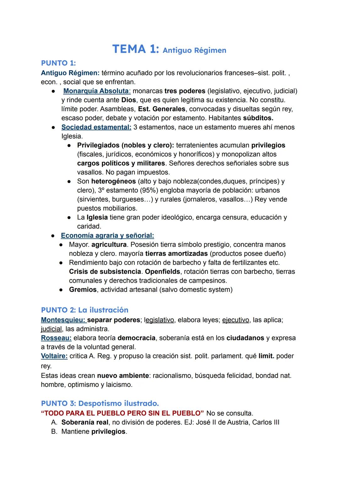 # TEMA 1: Antiguo Régimen
PUNTO 1:
Antiguo Régimen: término acuñado por los revolucionarios franceses-sist. polit.,
econ., social que se en